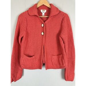 Talbots Long Sleeve Two Button Knit Cardigan Pockets Size L Cottagecore Prairie